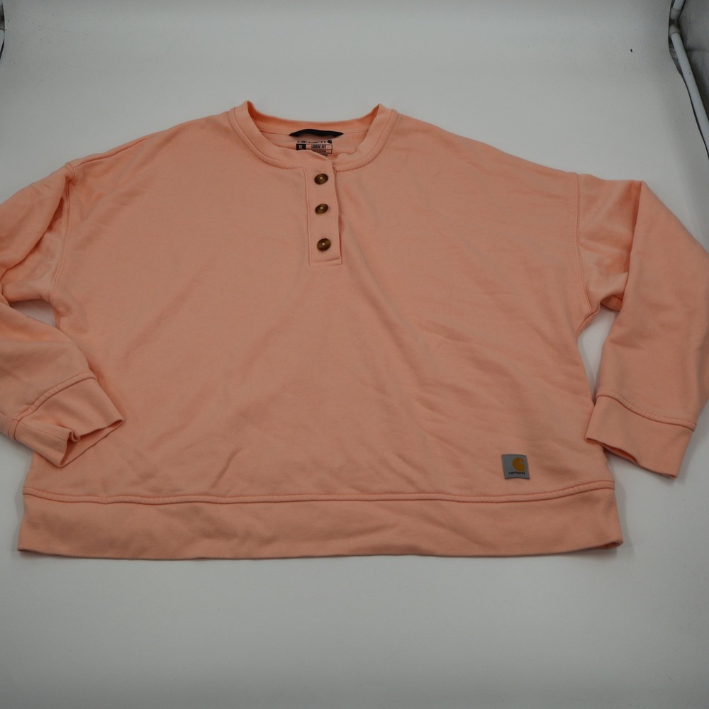 Carhartt Henley Sweatshirt Womens XL Peach Loose Fit Cotton Blend‎ TS6182-W